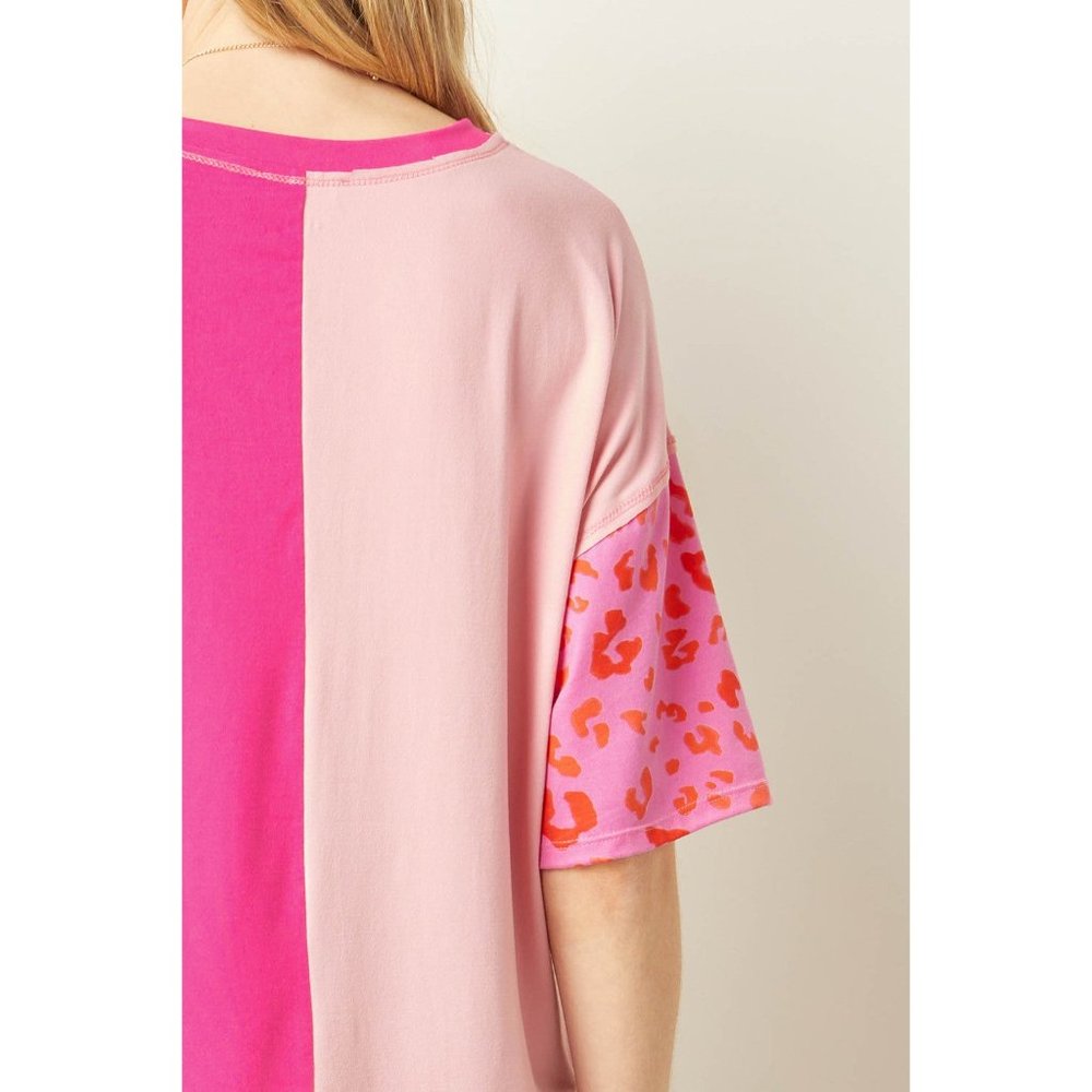 Entro Color Block Leopard Top, Pink - Picture 7 of 7